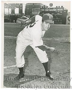 [Erv Palica warming up at Ebbets Field]