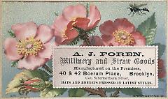 Tradecard. A.J. Foren. 40 and 42 Boerum Place. Brooklyn.