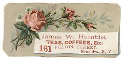 Tradecard. James W. Hamblet. 161 Fulton Street. Brooklyn, NY. Recto.