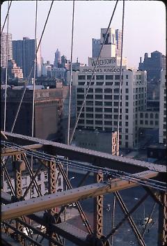 [View of Watchtower Building, looking down from the Brooklyn Bridge]