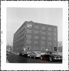 [Factory on Southeast corner of DeKalb Avenue (left) and Grand Avenue (right.)]