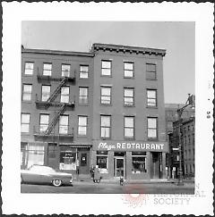 [Plaza Restaurant on corner of Fulton Street and Middagh Street.]