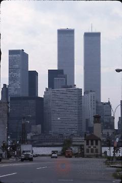 [View west of Fulton Ferry Landing with Manhattan skyline in background]