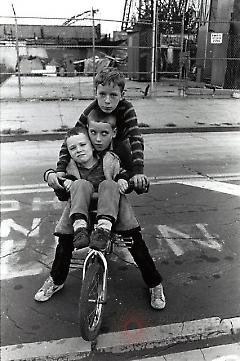 [Three boys on a bike]