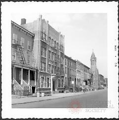 [View of west side of Adelphi Street, looking northwest from corner of DeKalb Avenue. ]