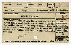 Preliminary survey of the Church homestead prepared for the Historic American Buildings Survey.