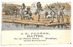 Tradecard. J. H. Flower, Hatter. 441 Fulton Street. Brooklyn, NY. Recto.