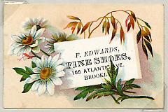 Tradecard. F. Edwards Fine Shoes. 166 Atlantic Ave. Brooklyn, NY. Recto.