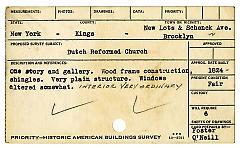 Preliminary survey of the New Lots Dutch Reformed Church prepared for the Historic American Buildings Survey.