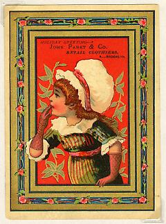 Tradecard. John Paret & Co. Retail Clothiers. Brooklyn, NY. Recto.