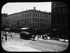 Views: Brooklyn, Long Island, Staten Island. Brooklyn scenes; buildings. View 004: Ante-Trolley Days, showing part of Hamilton Building now torn down, Court and Joralemon Streets.