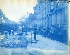 Work along north curb of Joralemon street west of Henry street, looking west