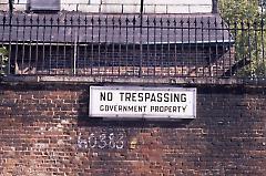 [Old Navy sign that reads: No trespassing, Government property]