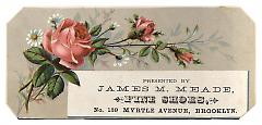 Tradecard. James M. Meade Fine Shoes. 139 Myrtle Avenue. Brooklyn, NY. Recto