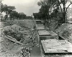 [Subway construction on Eastern Parkway with caissons]