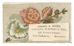 Tradecard. Samuel A. Byers. 527 Fulton Street. Brooklyn, NY. Recto.