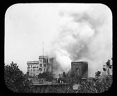 Views: Brooklyn, Long Island, Staten Island. Brooklyn scenes; buildings. View 020: Burning of Tabernacle and Hotel Regent.