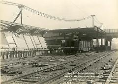 Looking east from 300 feet west of 8th Ave. showing steel work for station canopies, station bldg. & entrance