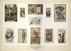 11 chromolithographic trade cards mounted on matte board