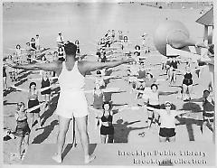 [Women exercising on Coney Island beach]
