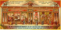 Trade Card, 1882. B.M. Cowperthwait and Company. 408, 410 and 412 Fulton Street. Brooklyn. Recto.