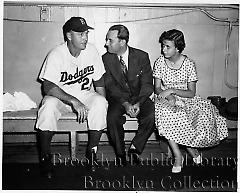 Gus Van Bell & daughter Barbara with Mgr. Alston at Ebbets Field