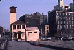 [View of newly renovated Fulton Ferry Fireboat House from the pier looking East]