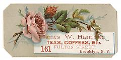 Tradecard. James W. Hamblet. 161 Fulton Street. Brooklyn, NY. Recto.