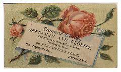 Tradecard. Thomas Clark. Seedsman & Florist. 90 Fort Greene Place. Brooklyn, NY. Recto.