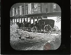 [Horse-drawn carriage on Clinton Avenue at Fulton Street, after the blizzard]