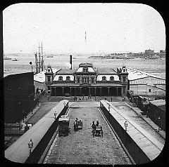 Views: Brooklyn, Long Island, Staten Island. Brooklyn scenes; buildings. View 024: Montague Street. Wall Street Ferry from Montague Terrace.