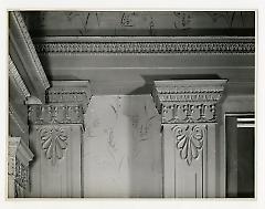 Tops of twin columns in north wall of main room between west and double door. Lay House, 11 Cranberry Street, Brooklyn, N.Y. (detail).