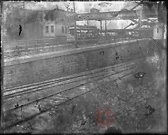 [Elevated streetcar line, with streetcar]