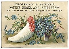 Tradecard. Crossman & Bergen. 599 Fulton Street. Brooklyn, NY. Recto.