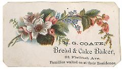 Tradecard. H. G. Coate, Baker. 91 Flatbush Avenue. Brooklyn, NY. Recto.