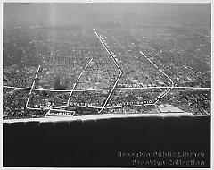 Air view looking north, showing the Aquarium site and environs