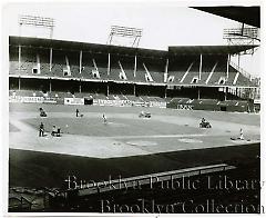 [Ground crew preparing Ebbets Field]