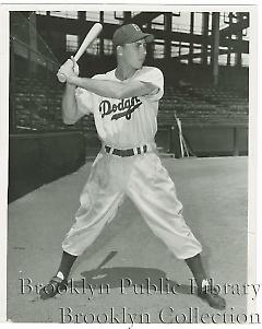 [Gil Hodges in batting stance at Ebbets Field]