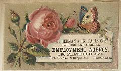 Tradecard. H. Herman and JN. Carlson's Swedish and German Employment Agency. 196 Flatbush Avenue. Brooklyn.