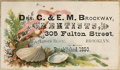 Tradecard. Doctors G. and E.M. Brockway. 305 Fulton Street. Brooklyn.