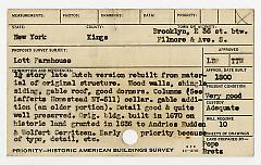 Preliminary survey of the Lott farmhouse prepared for the Historic American Buildings Survey.