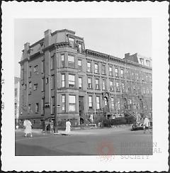 [Northwest corner of Washington Avenue (left) and DeKalb Avenue (right).]