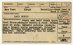 Preliminary survey of the Lake house prepared for the Historic American Buildings Survey.