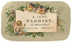 Tradecard. A. Jahn, Florist. 108 Broadway. Brooklyn, NY. Recto.