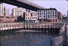 [View looking east from the pier towards the Waterfront Restaurant at Fulton Ferry]