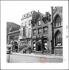 [Trinity Club (right, center) & Foffe Restaurant (left) on north side of Montague Street, between Henry Street and Clinton Street, Brooklyn Heights.]