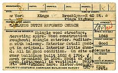 Preliminary survey of the Flatlands Dutch Reformed Church prepared for the Historic American Buildings Survey.