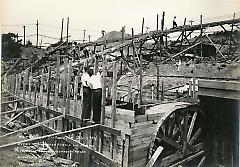 Detail of concrete forms and pouring apparatus at southeasterly end of curve at 4th Ave.