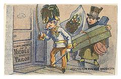 Tradecard. Nicoll the Tailor. 482 Fulton Avenue. Brooklyn, NY. Recto.