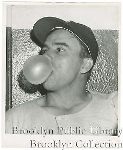 [Pee Wee Reese blowing bubblegum]